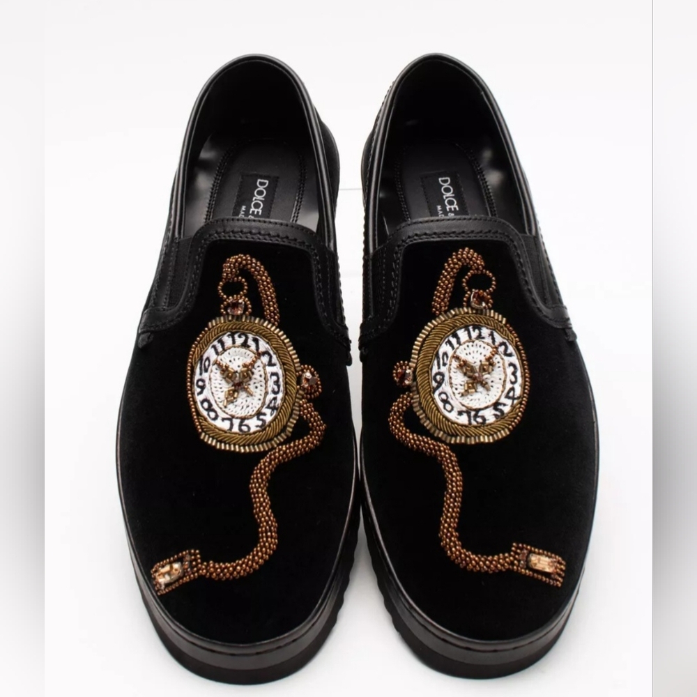 Dolce & Gabbana velour slip on beaded shoes